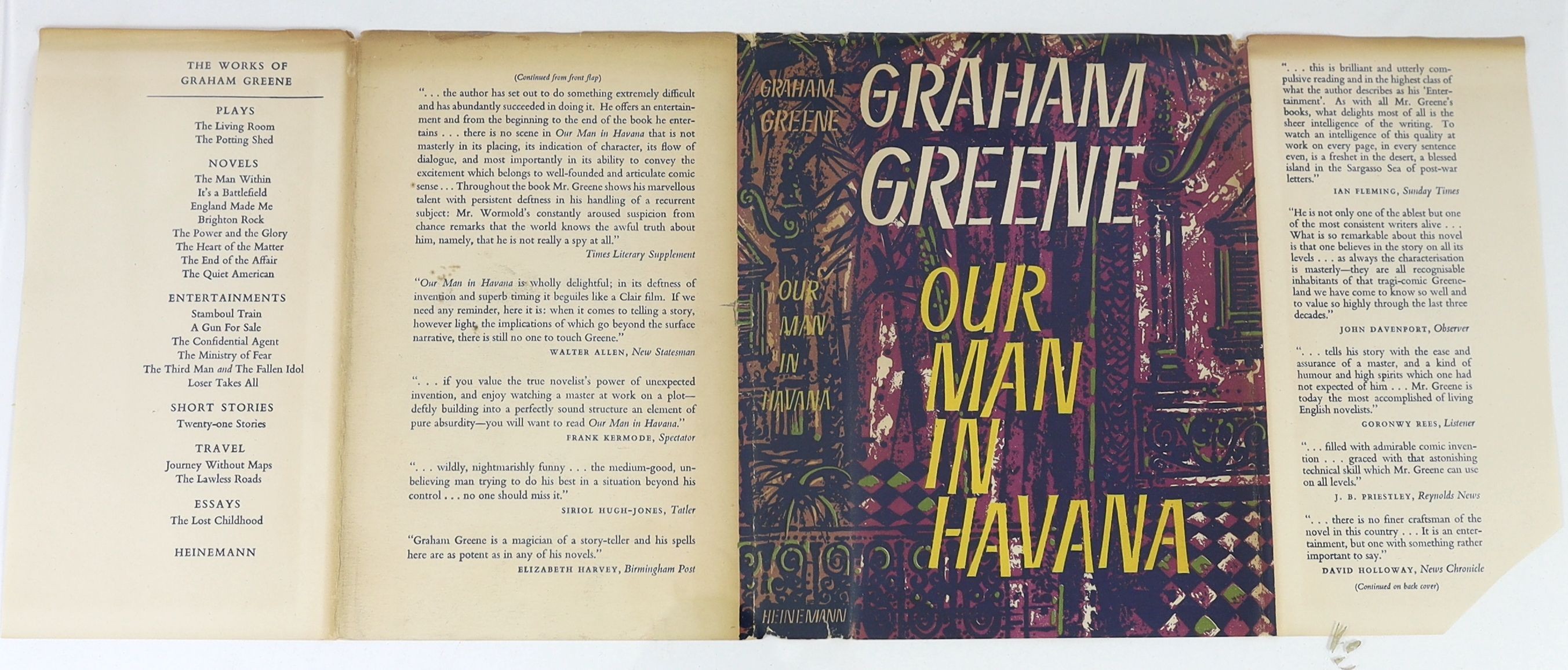 Greene, Graham - Our Man in Havana, 1st edition, in clipped d/j, William Heinemann, London, 1958